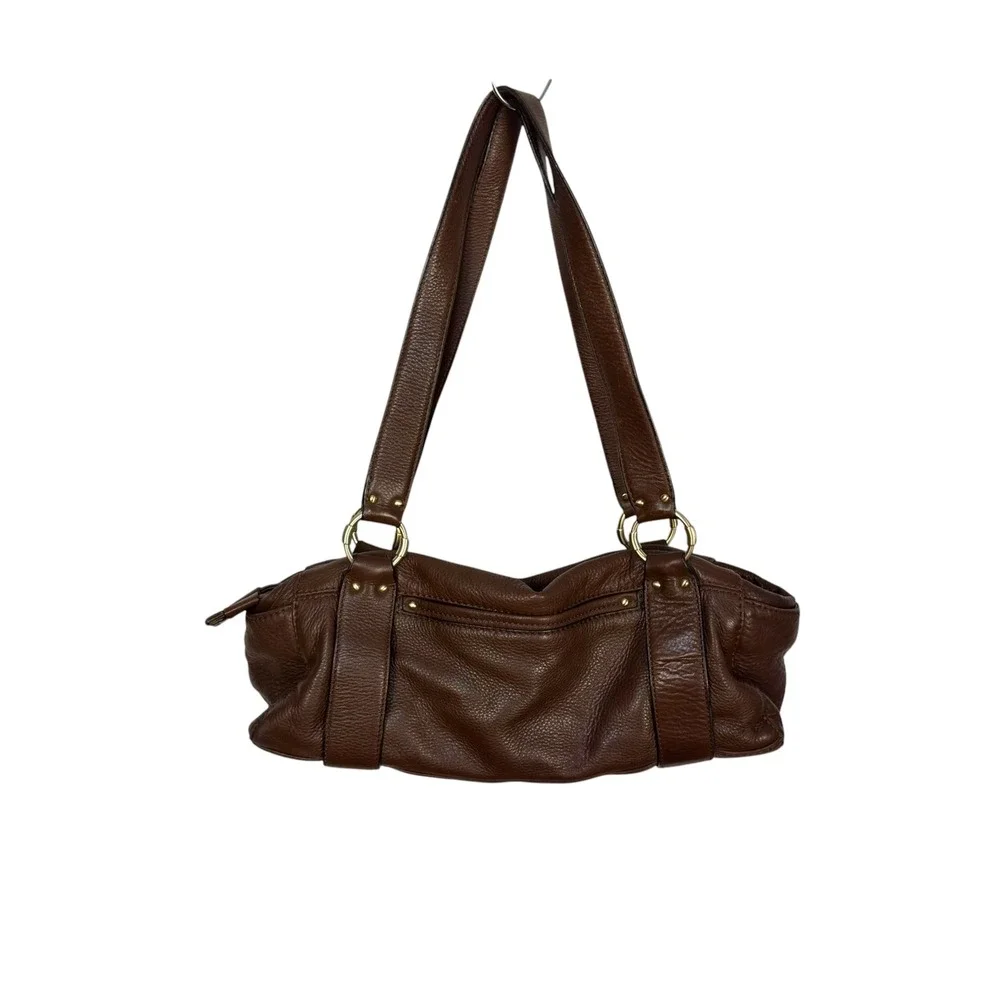 Michael Kors Shoulder Bag Medium Brown Pebbled Leather Gold Buckle Boho Chic